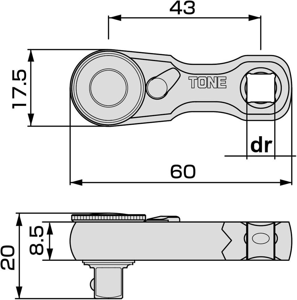 TONE STUBBY SHORT RACHET HANDLE Size Selectable