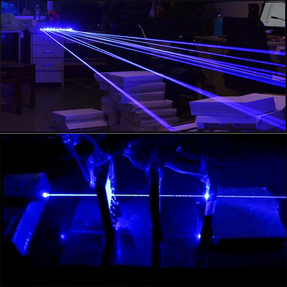 Blue Burning Laser Pointer High Power Visible Light Beam +5 Head Caps US