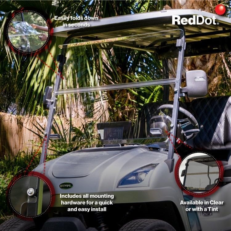 RedDot 1/4" Folding Golf Cart Windshield for STAR EV Sirius - Tinted