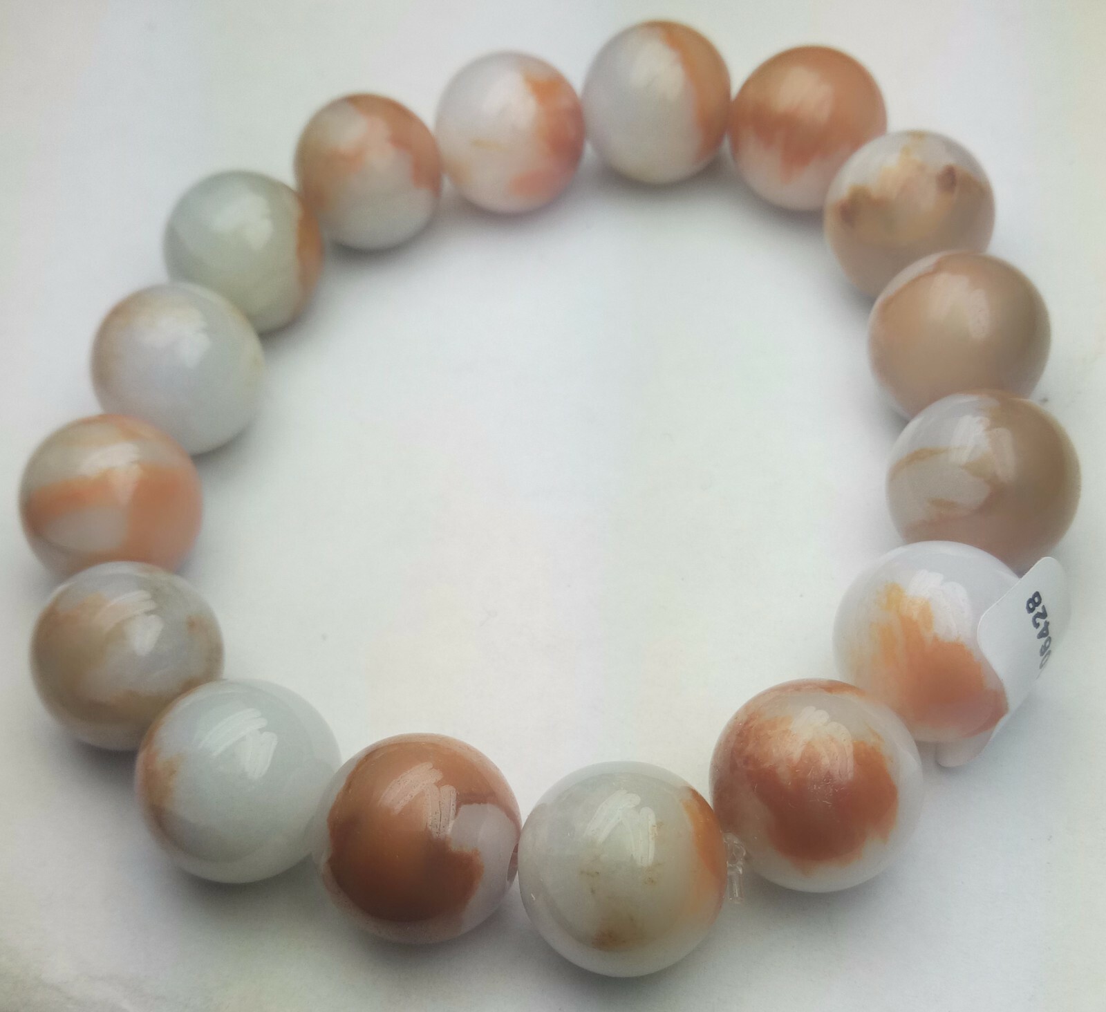 Certified Orange Brown White Natural A Jade Jadeite 12mm Bead Stretchy Bracelet