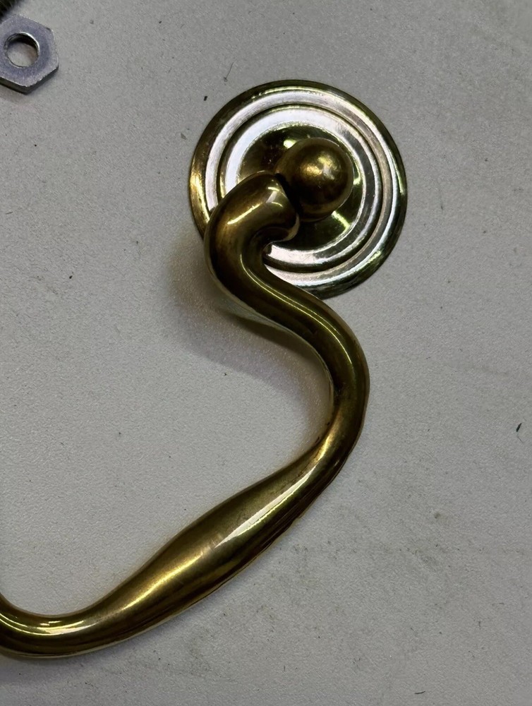 (2) Antique Solid Brass Drawer Bail Pulls Early American Style
