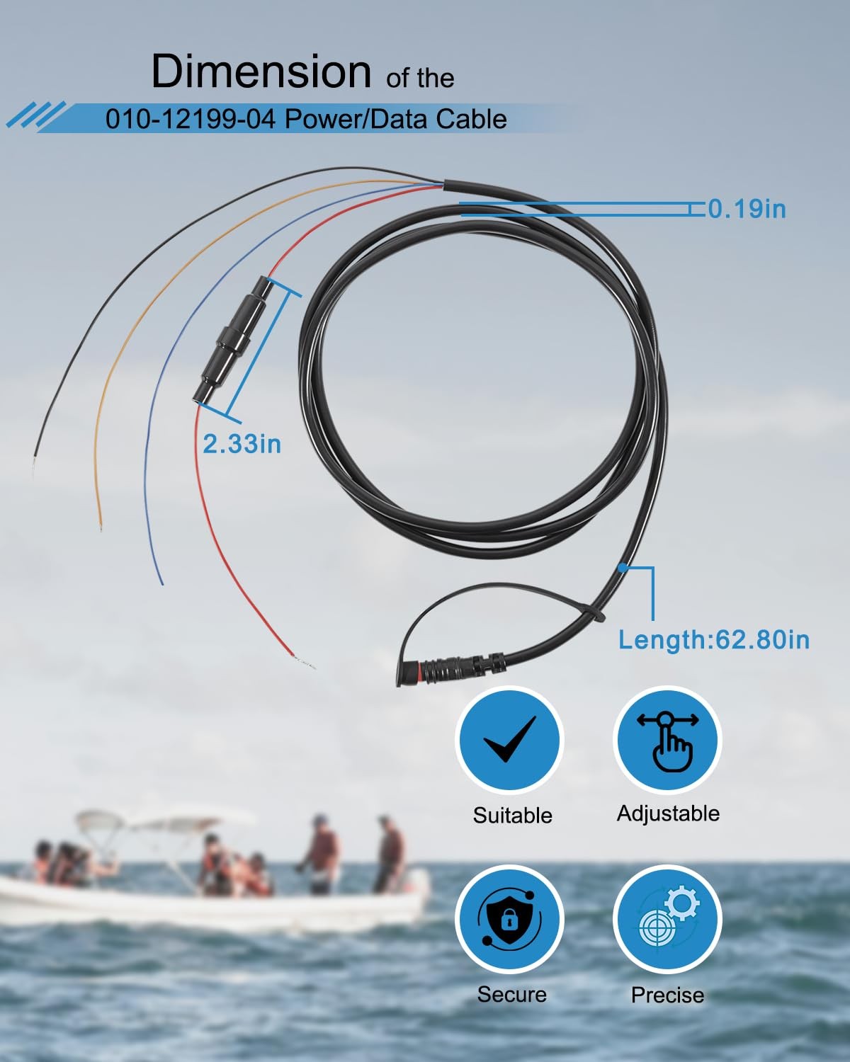 For GARMIN STRIKER 4 4cv 4dv 5cv 5dv 7cv 7dv Power/Data Cable 4-Pin 010-12199-04