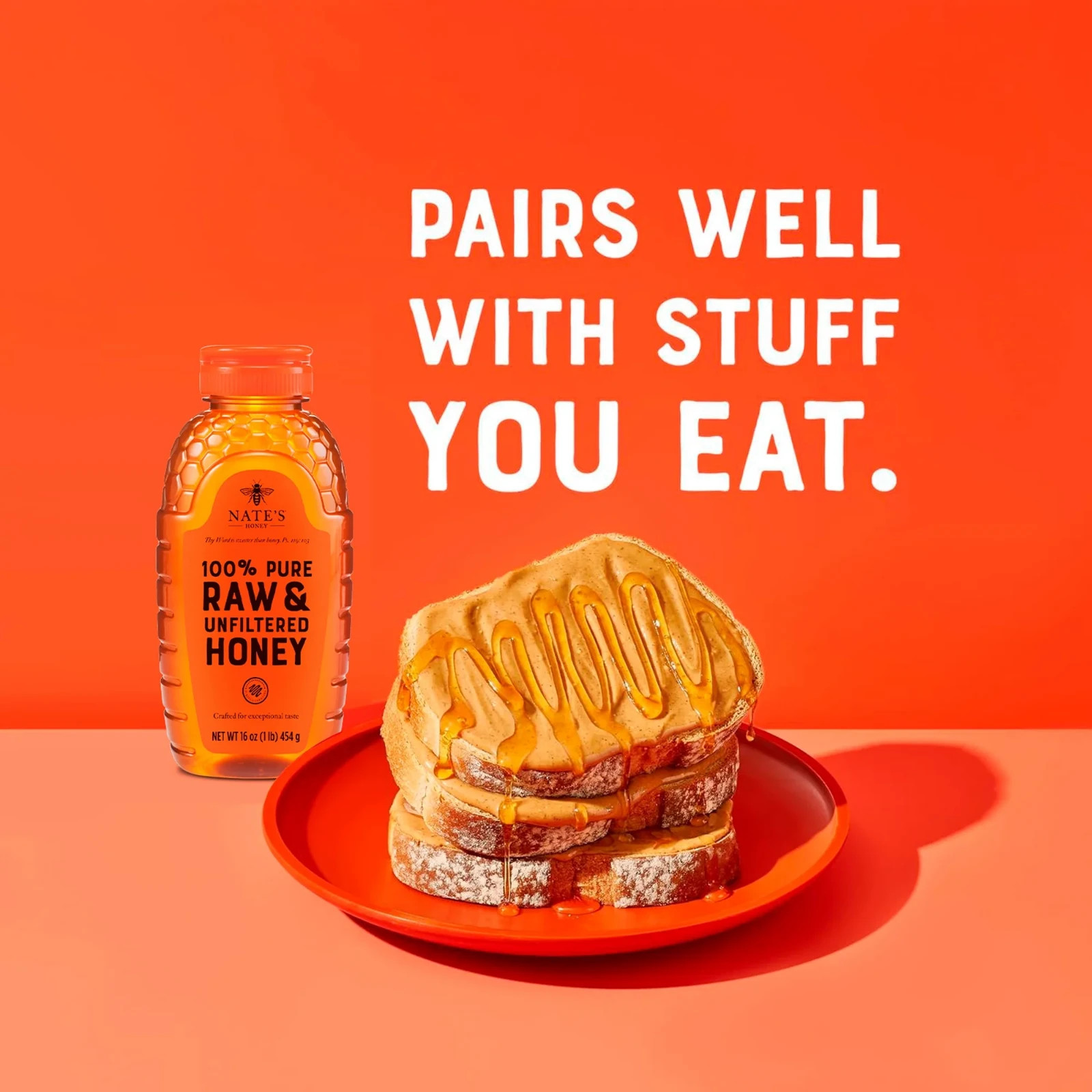 Nate's Honey: 100% Pure, Raw and Unfiltered Honey - 16 fl oz Gluten-Free Honey