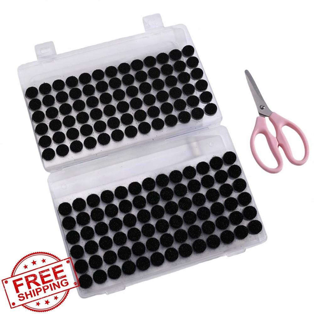 HANFINEE 936 Hook Loop Dots w/ Scissors Storage 0.59" Black