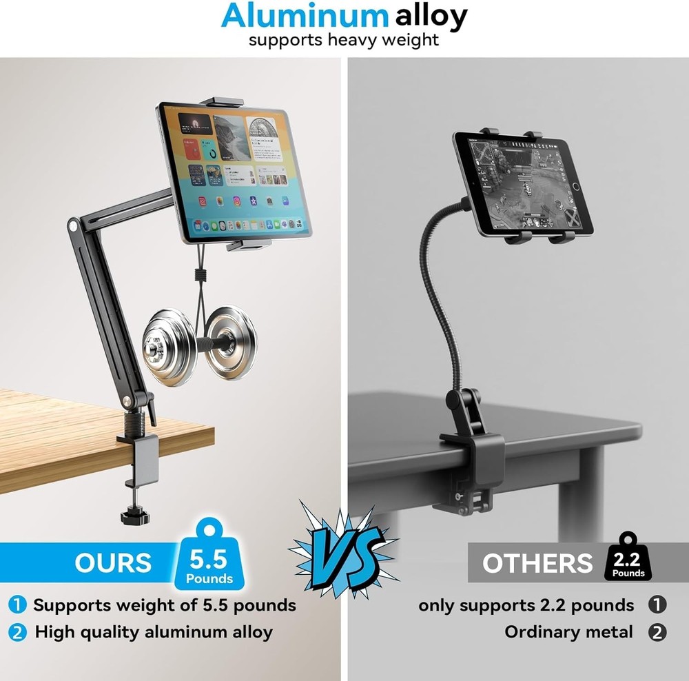 360 Degree Rotating Tablet Arm Stand - Adjustable Clamp