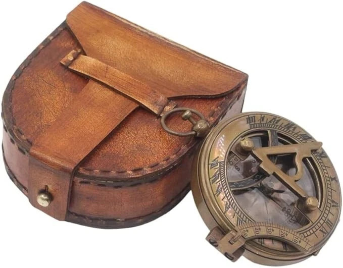 Engraved Solid Brass , Sundial Push Button Compass for Camping, Hiking, Touring