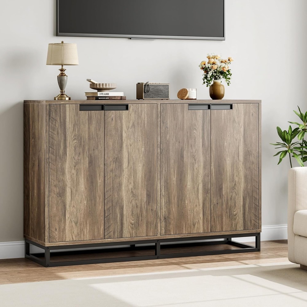 Multi-Function Storage Cabinet, 4 Doors & Adjustable Shelves, All-in-1 Storage