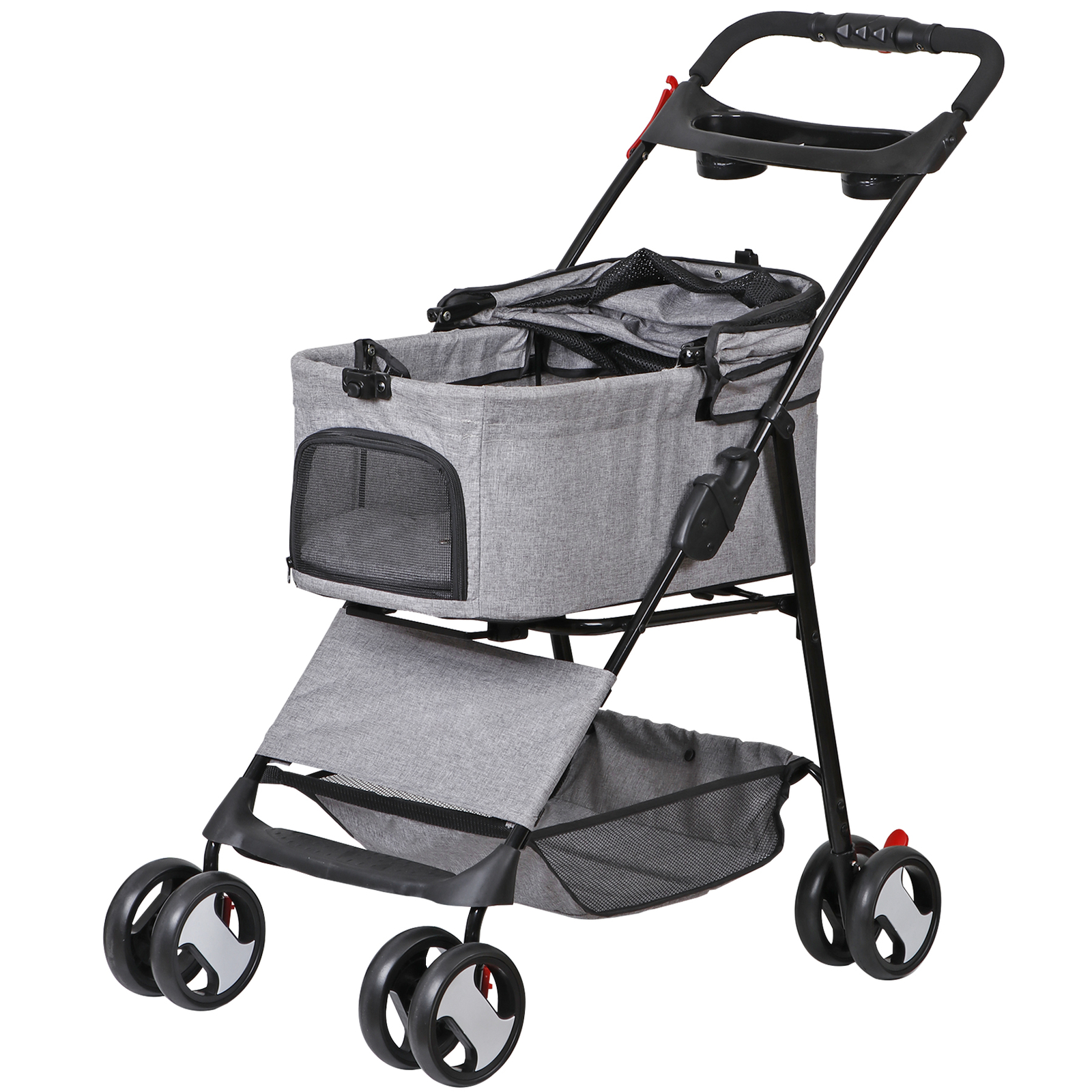 Pet Stroller Foldable Dog Cat Jogger Stroller w/4 Wheel & Detachable Basket Gray