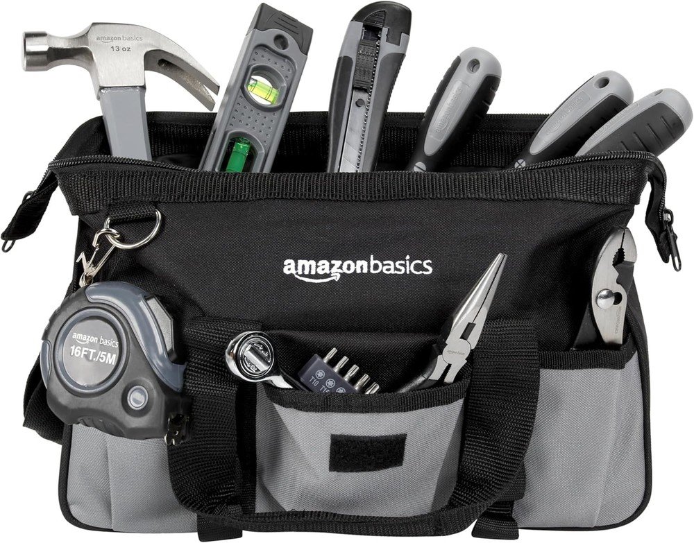 65 Piece Home Basic Repair Tool Kit Set W/ Bag Silver Black