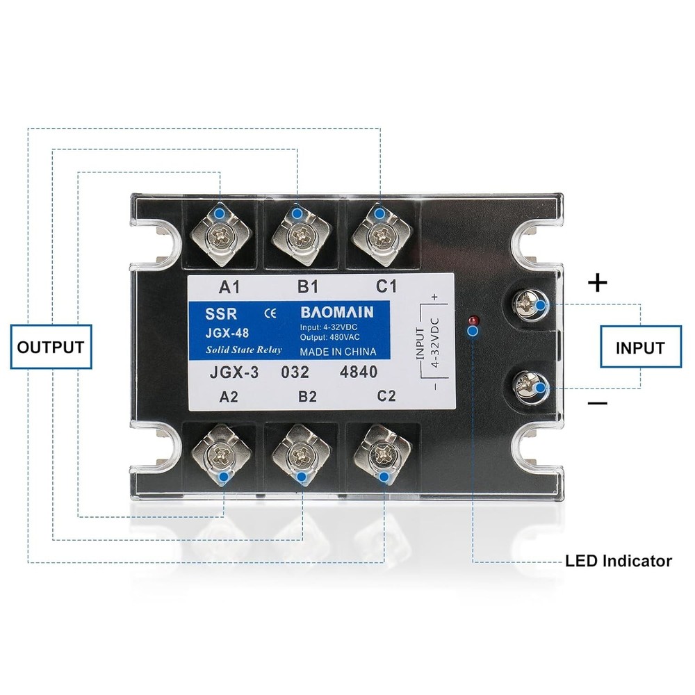 3 Phase Solid State Relay 4-32 VDC Input 480VAC 100 Amp Output DC/AC