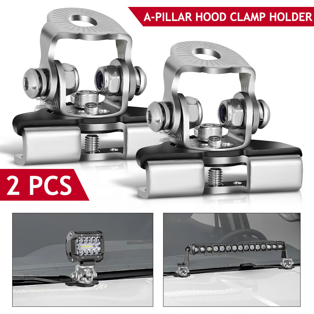 2x Universal A Pillar Hood Mount Bracket Clamp Holder LED Ditch Light Bar Pods