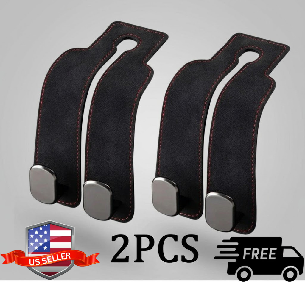2×Leather Car Seat Back Hooks Vehicle Headrest Storage Purse Holder Bags Hangers