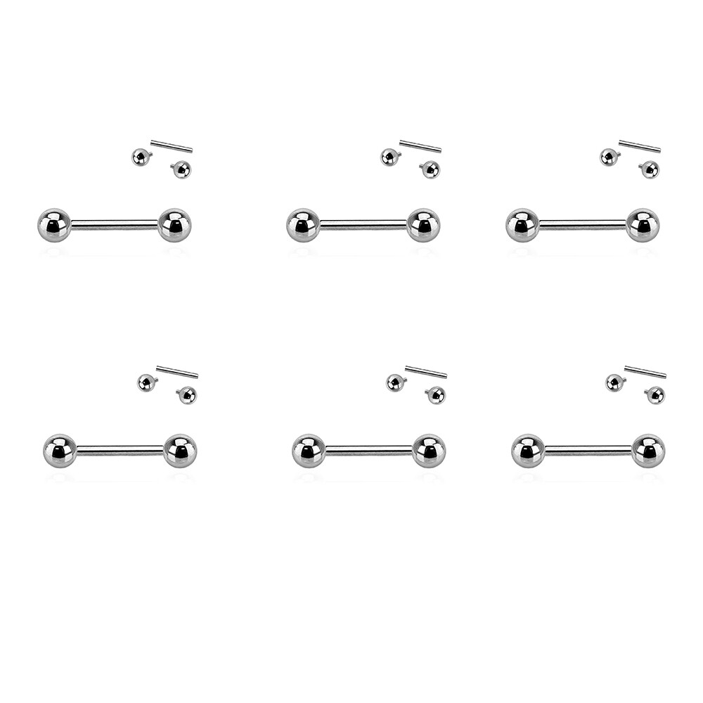 6 Pack Solid Titanium Internally Threaded Barbell 16 Gauge 1/2"