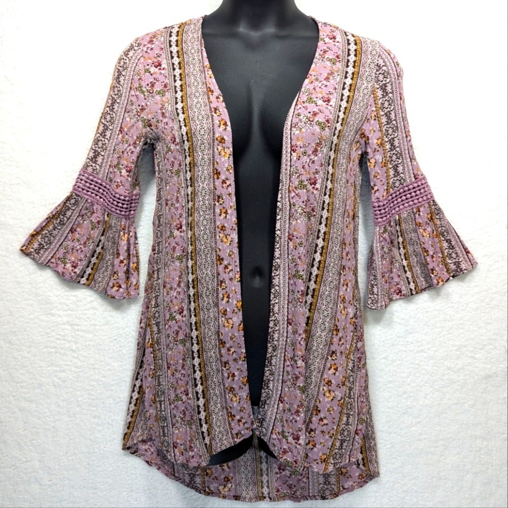 Gypsies & Moondust Boho Floral Print Belle Sleeve Longline Open Kimono Duster