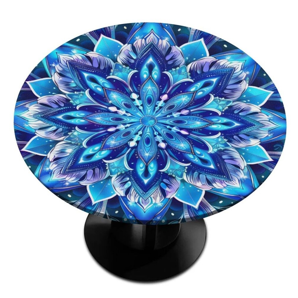Round Fitted Tablecloth with Elastic Edged Boho Mandala 45" (Round) A-71