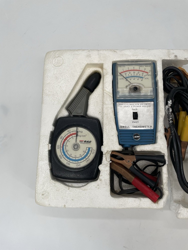 RAF Complete Test & Tune Kit Compression Tester Dwell Tach Timing Light Vintage