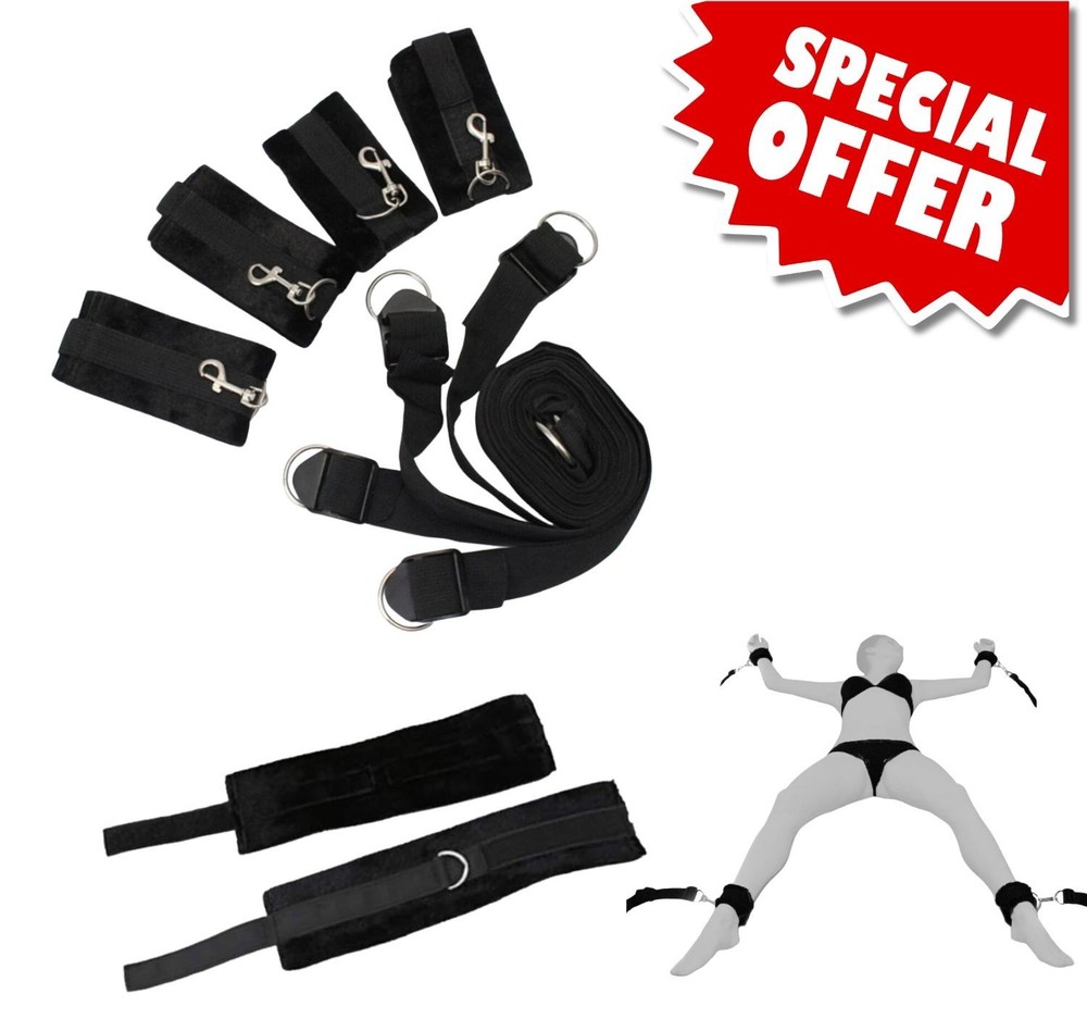 Soft Black Bed Bondage Restraint Kit – Adjustable Straps BDSM Set for Couples