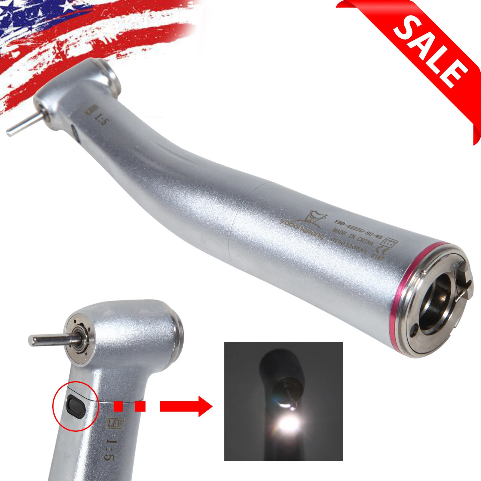 Yabangbang Dental Electric Handpiece 1:5 Contra Angle Fiber Optic High Speed NSK