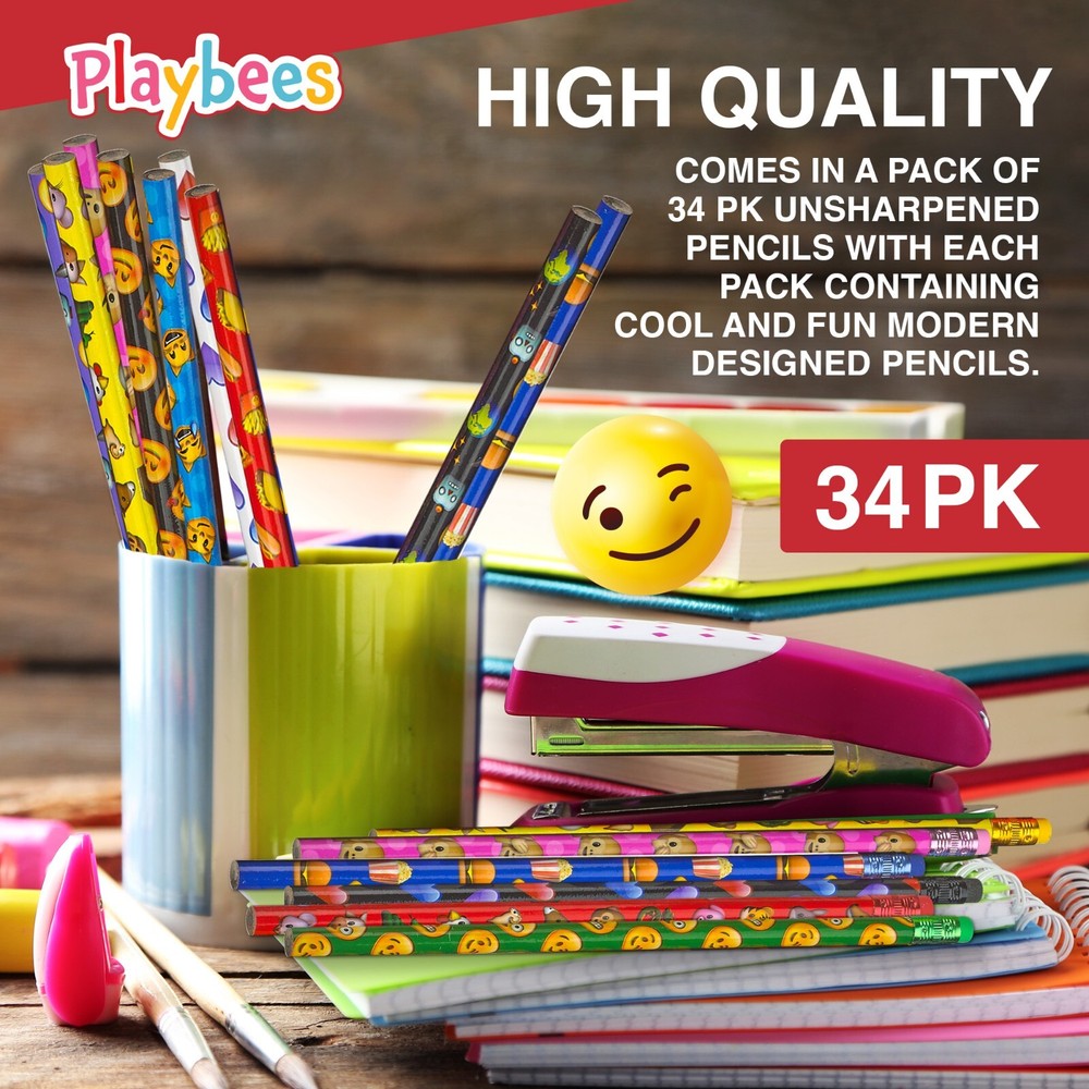 Emoticon Pencils - 36 Pack - Fun & Vibrant Writing Tools with Erasers