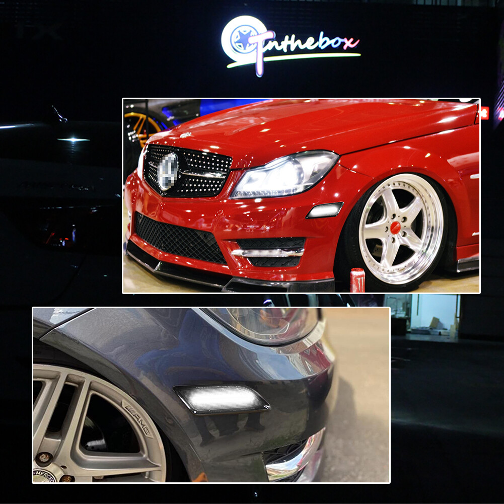 White LED Side Marker Lights Smoke Lens For 2012-14 Mercedes W204 C250 C300 C350