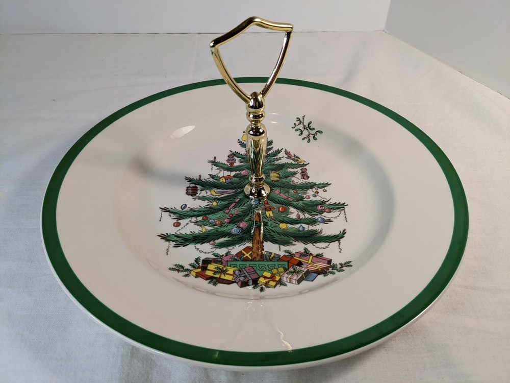 Spode Christmas Tree 10 3/4" Round Handled Serving Plate Tray