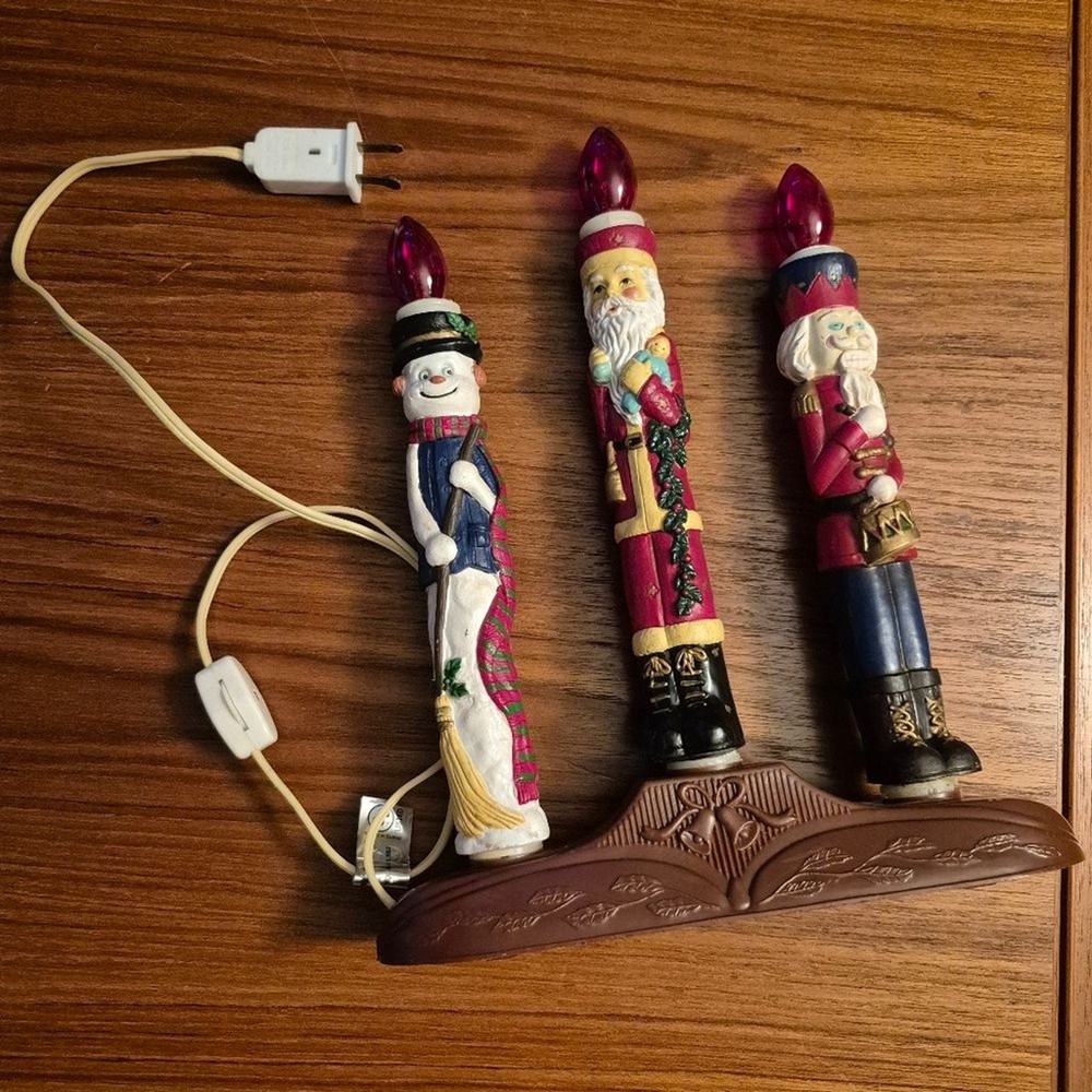 Vintage Nutcracker and Snowman Candlestick Christmas Light