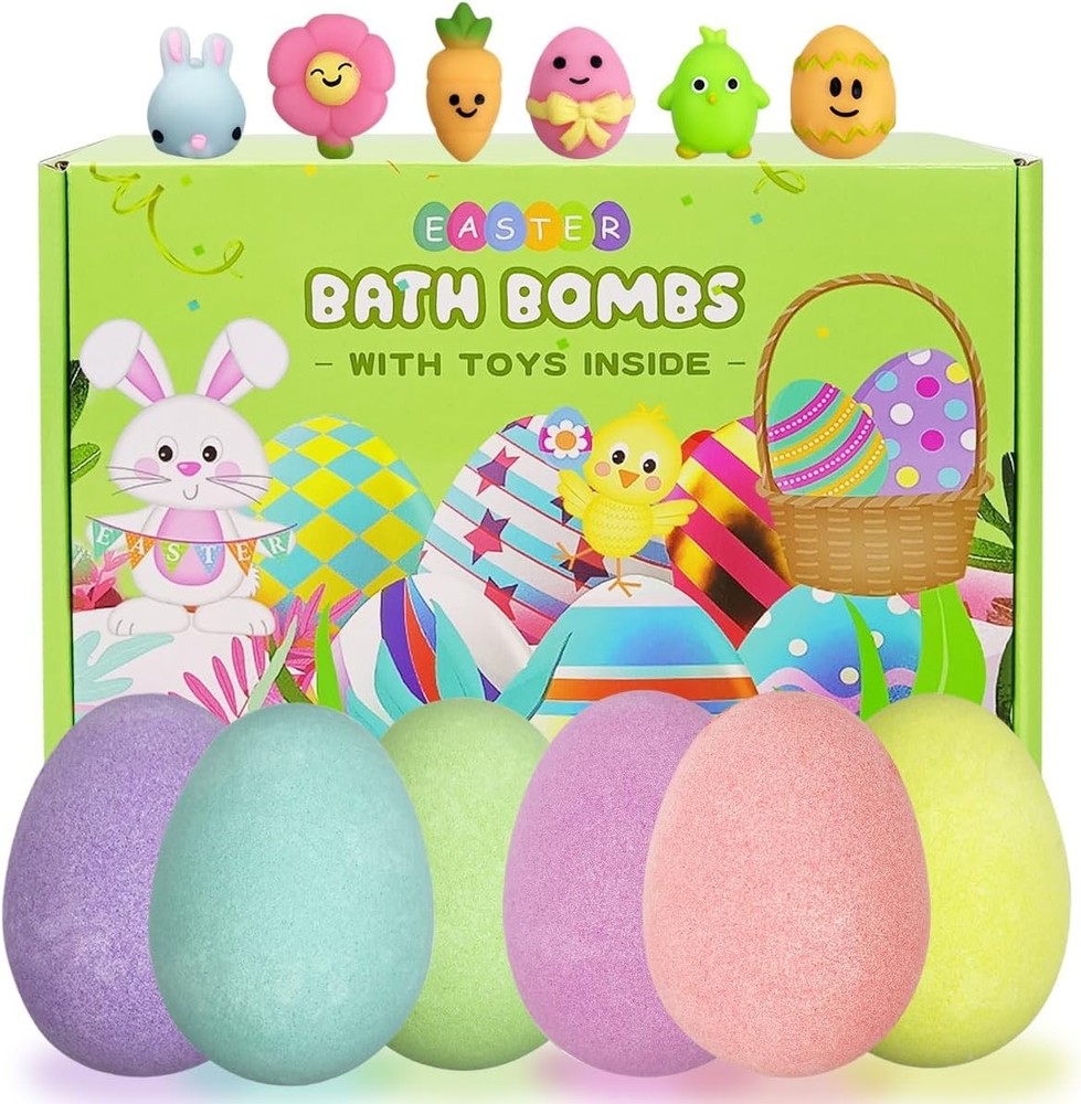 Jofan Easter Bubble Bath Bombs with Easter Squishy Toys Inside for Kids