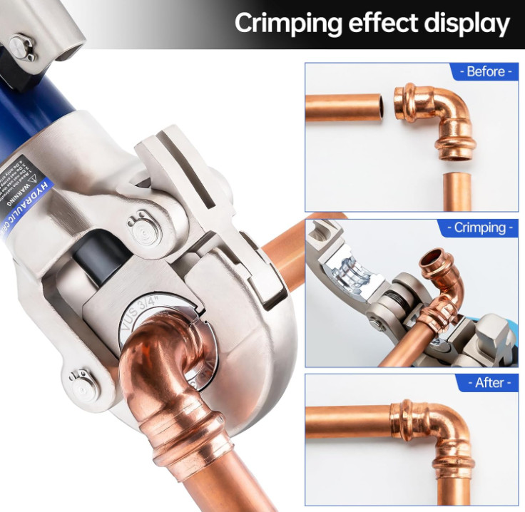 Prensadora hidráulica para tubos de cobre 1/2–1", con mordazas y cortatubos