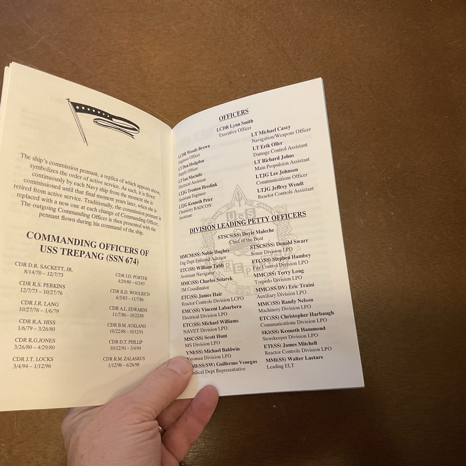 1998 Change of Command Ceremony USS TREPANG SSN 674 Handout Pamphlet Vintage