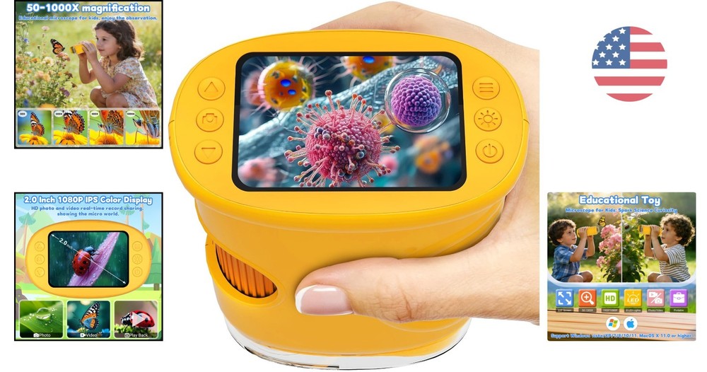 Kids 1000X Pocket Microscope with 8 LED Lights – Portable STEM Learning Tool