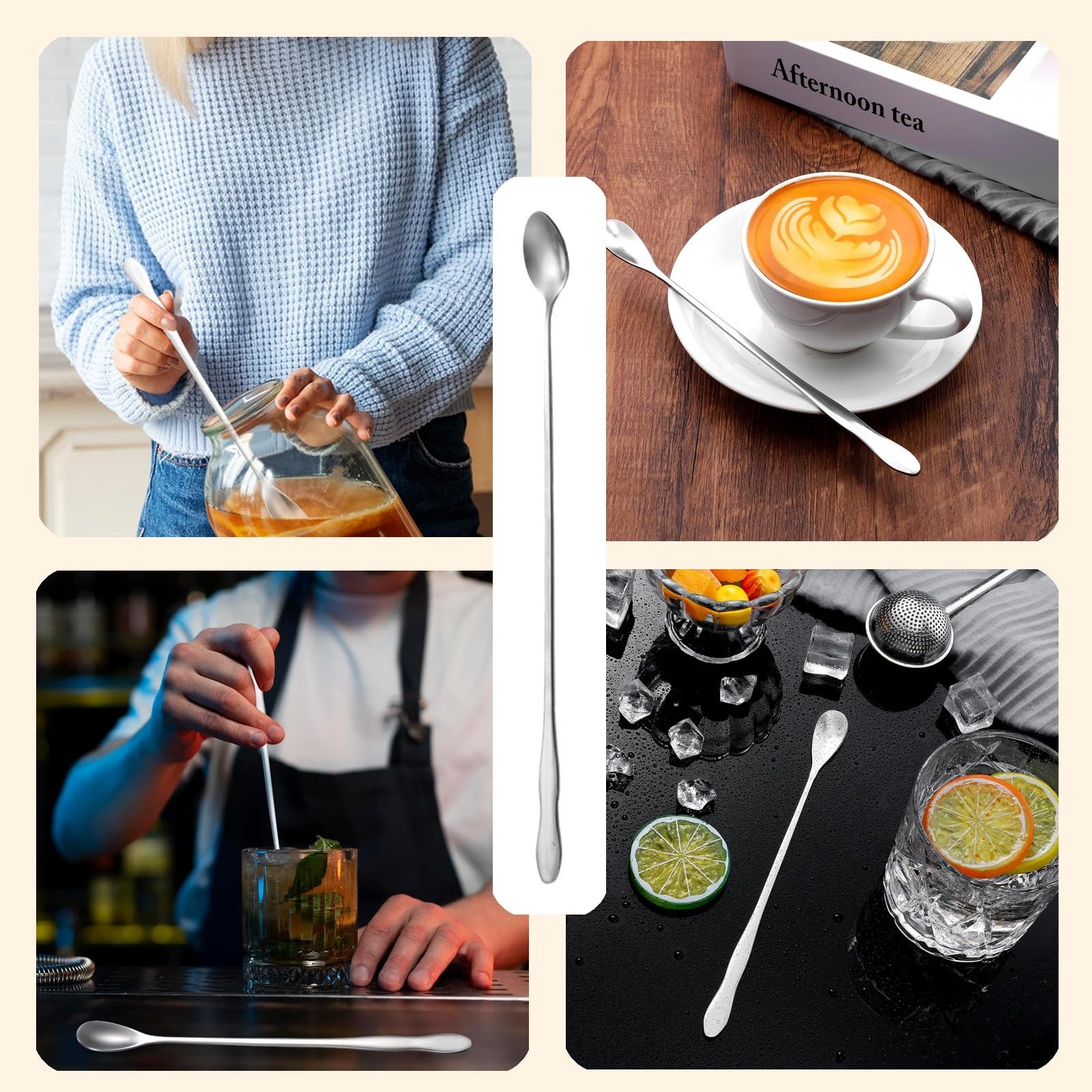 10-Piece Long Handle Bar Spoon Set 8-Inch 20cm - Reusable no, mixcolor