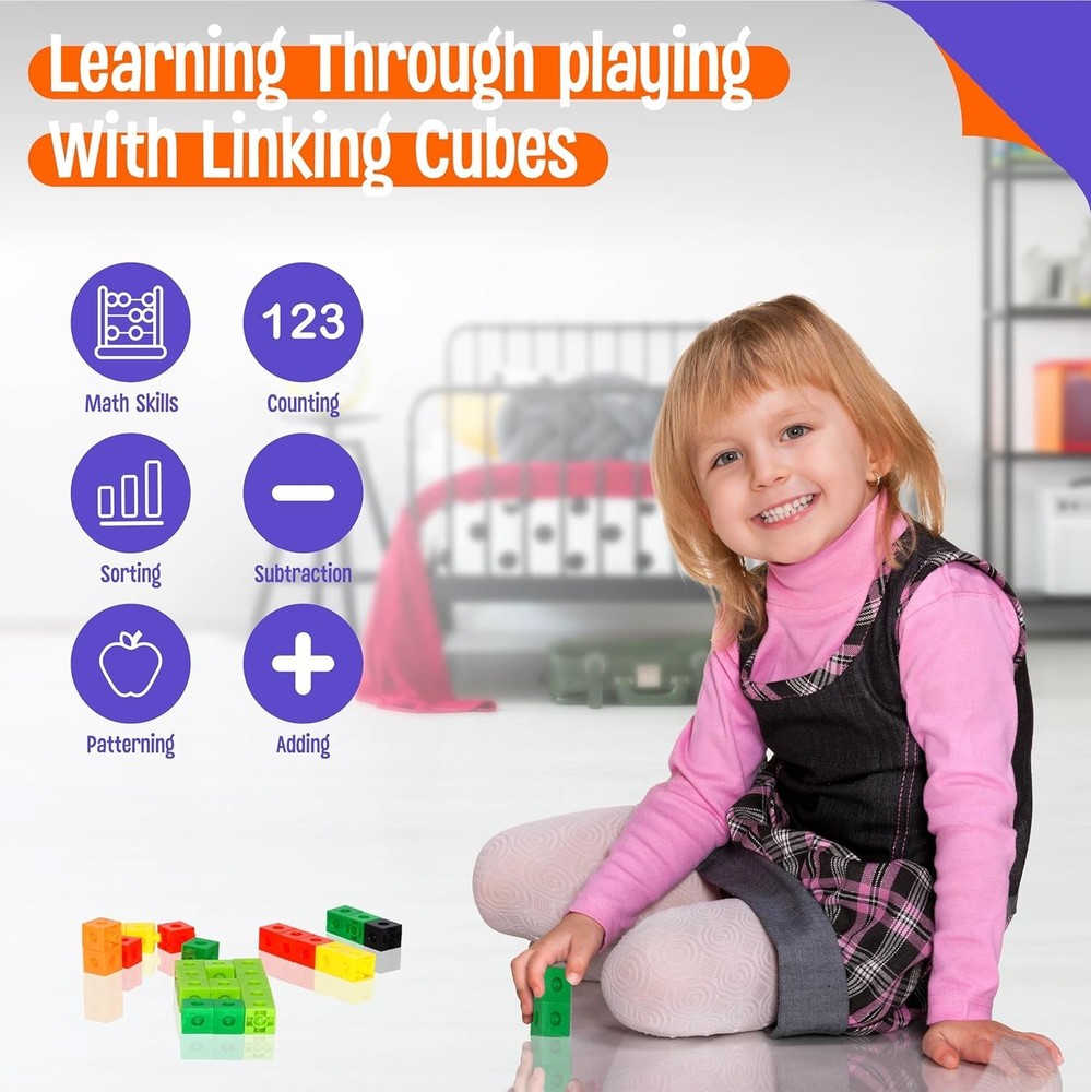 Quality 100 Math Linking Cubes for Early STEM Learning - Safe & Durable