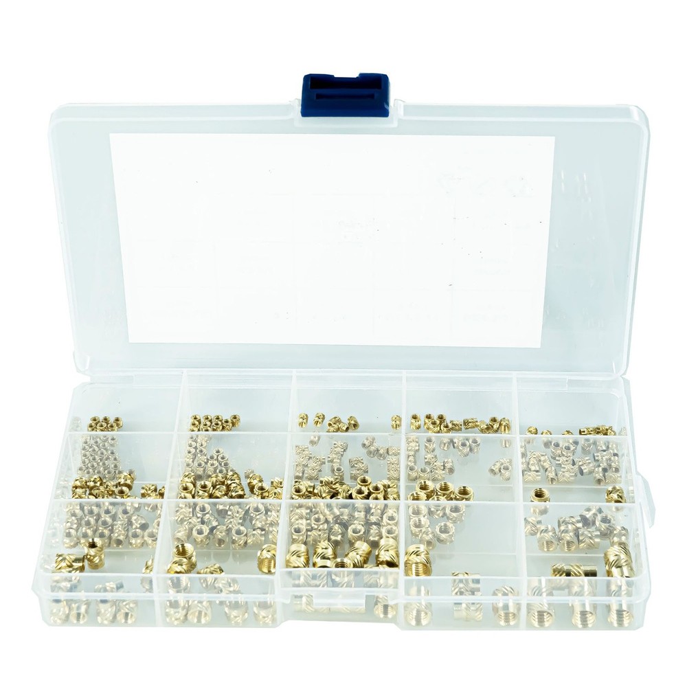 300Pcs M2-M6 Thread Knurled Brass Threaded Insert Embedment Nut Kit+Plastic Box