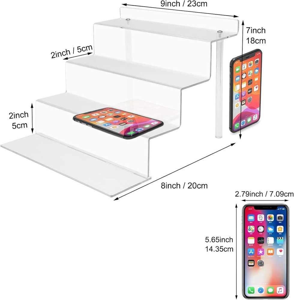 2 Sets 4 Tier 9” Acrylic Riser Display Shelf Clear Risers for Display Clear NEW