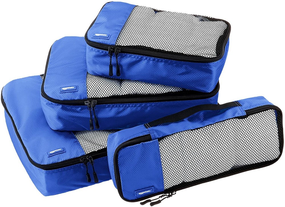 AmazonBasics 4 Piece Packing Travel Organizer Cubes Set Blue