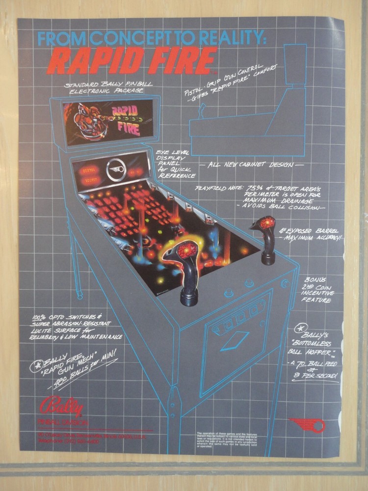 Rapid Fire Pinball Machine Flyer Original Magazine Pull Out Advertisement