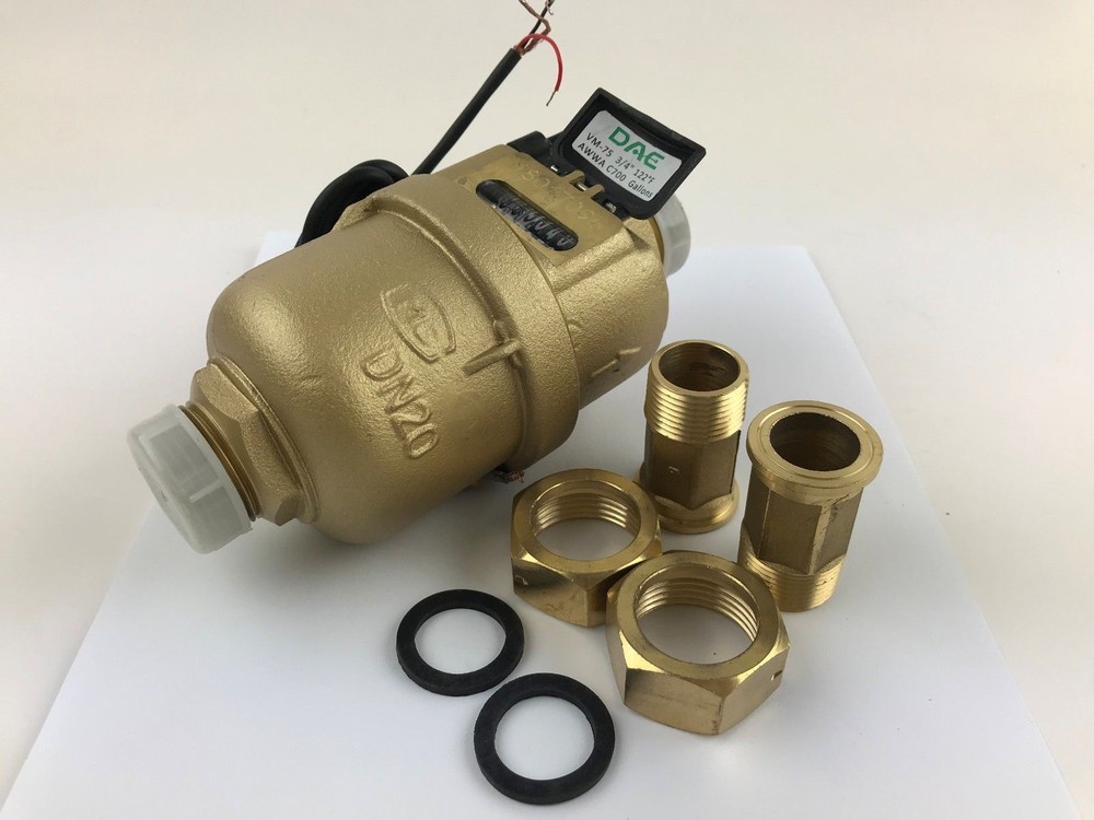DAE VM-75P 3/4” Positive Displacement Water Meter, Pulse Output, Gallon+Coupling