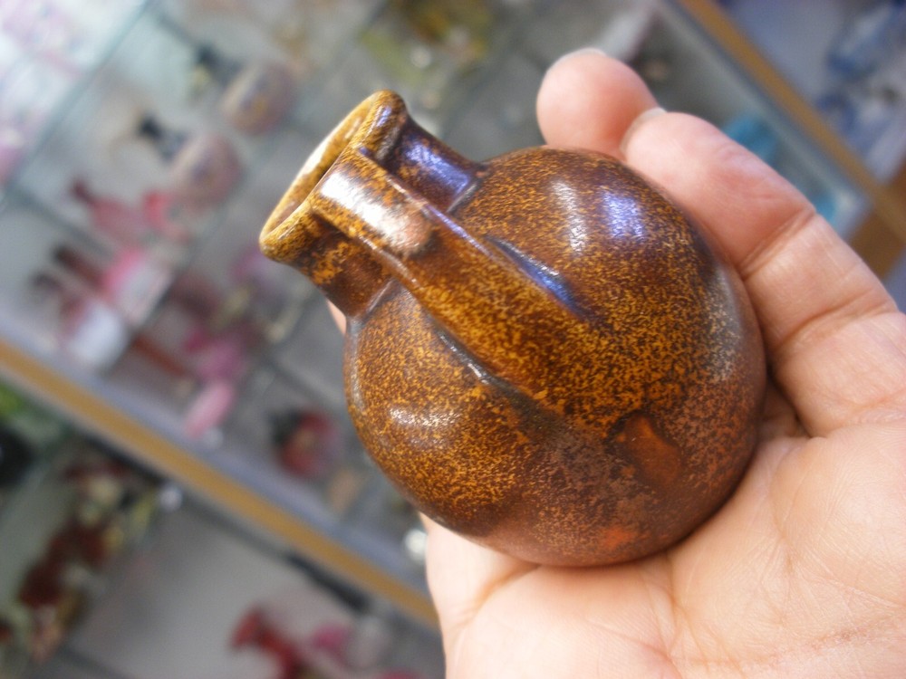 Vintage Primitive Miniature Stoneware 2 1/2" Two Handled Storage Jar