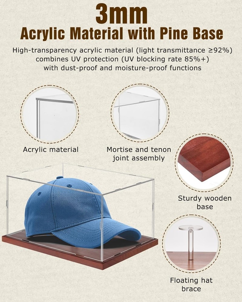 Hat Display Case, Acrylic Baseball Cap Display Box, UV Fade Protection, Solid...