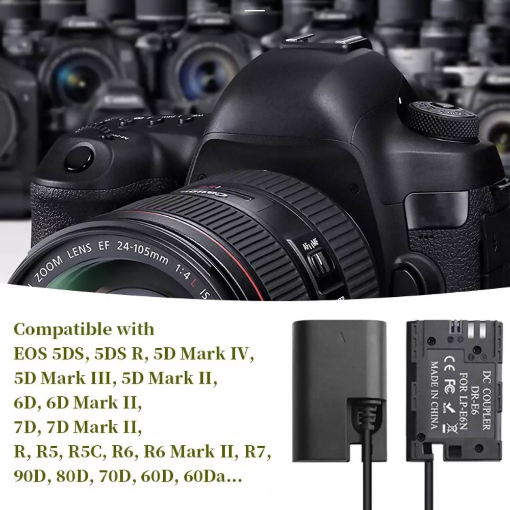 DR-E6 DC Coupler USB-C to LP-E6 Dummy Battery Power Adapter for Canon 80D Type C