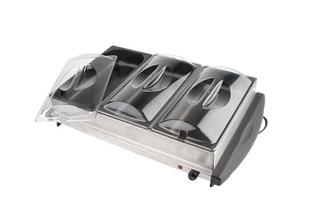 CooksEssentials Stainless Steel 3-Section Nonstick Buffet Server