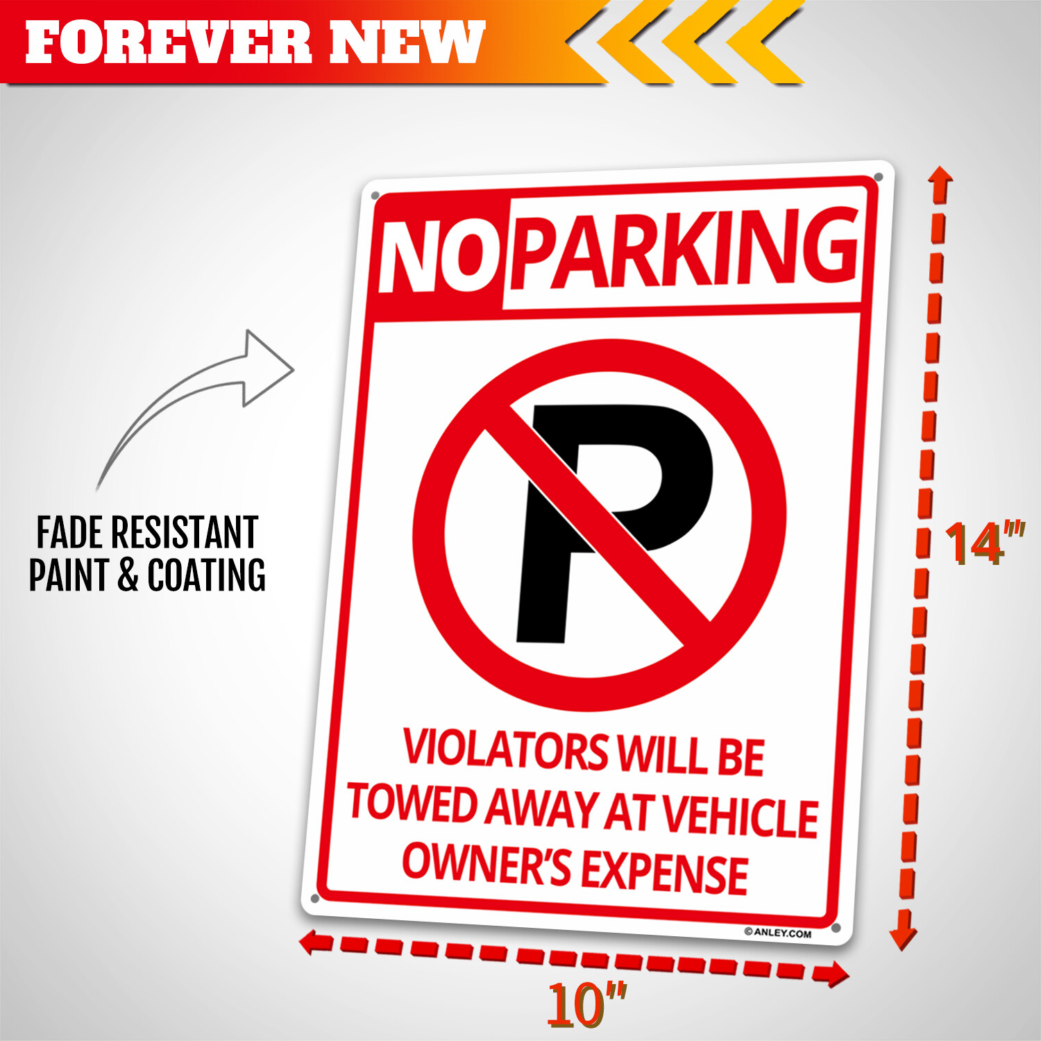 Anley No Parking Sign Rust-Free Weatherproof Aluminum Warning Sign 14x10 In