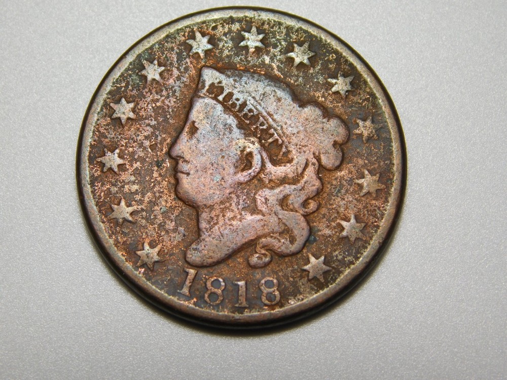 OLD  US  COPPER COINS  1818  CORONET  HEAD  LARGE CENT