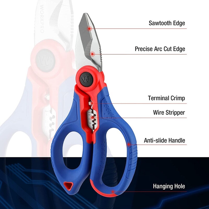 WORKPRO 6.4-INCH Stainless Electricians Scissors Professional Electrician Shears