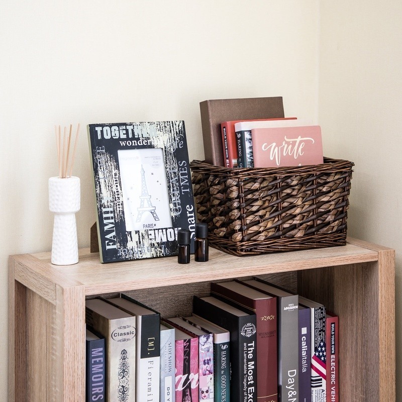 Brown Rectangle Willow & Rush Basket Compact Lightweight