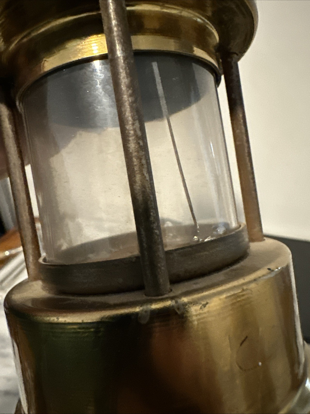 ANTIQUE MINER’S LAMP Merrisal Co. Smethwick Marking Brass Glass Insert READ