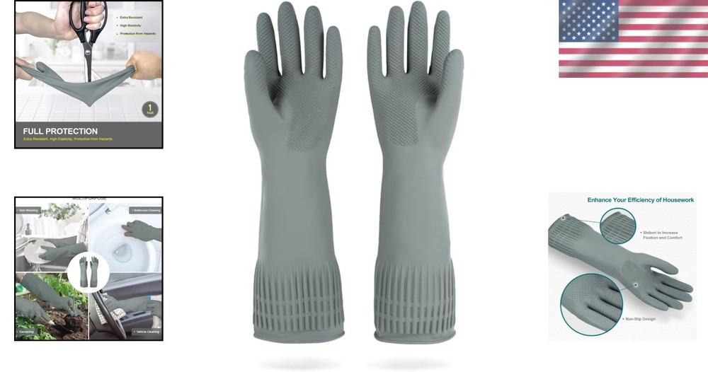 Non-Slip Gray Rubber Gloves: Comfortable, Allergy-Friendly Dishwashing Solution