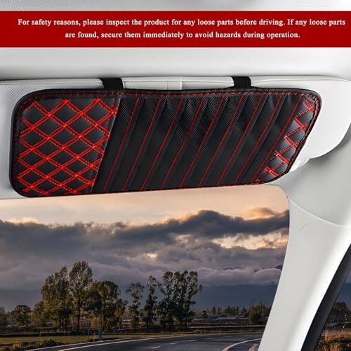 2 PCS Car CD Visor Storage Cases, Large Capacity Auto Sun Visor DVD Holder Red