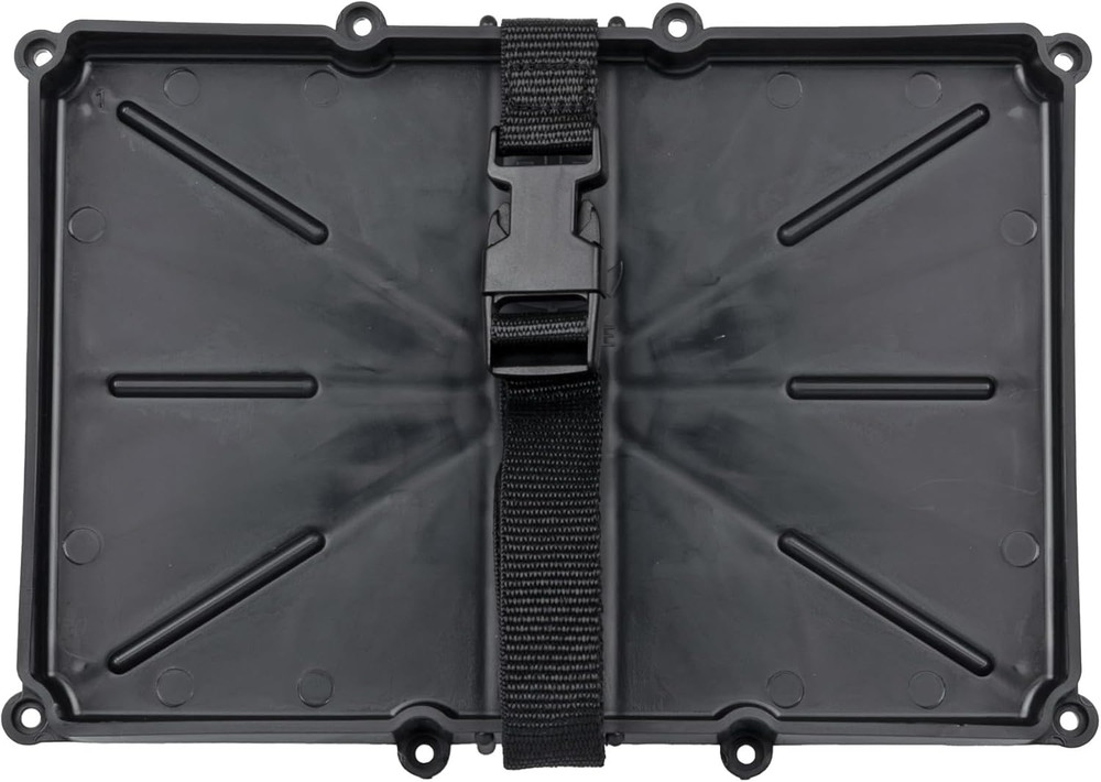 Narrow Battery Tray Holder with Durable Poly Strap - Narrow Space Saving Design