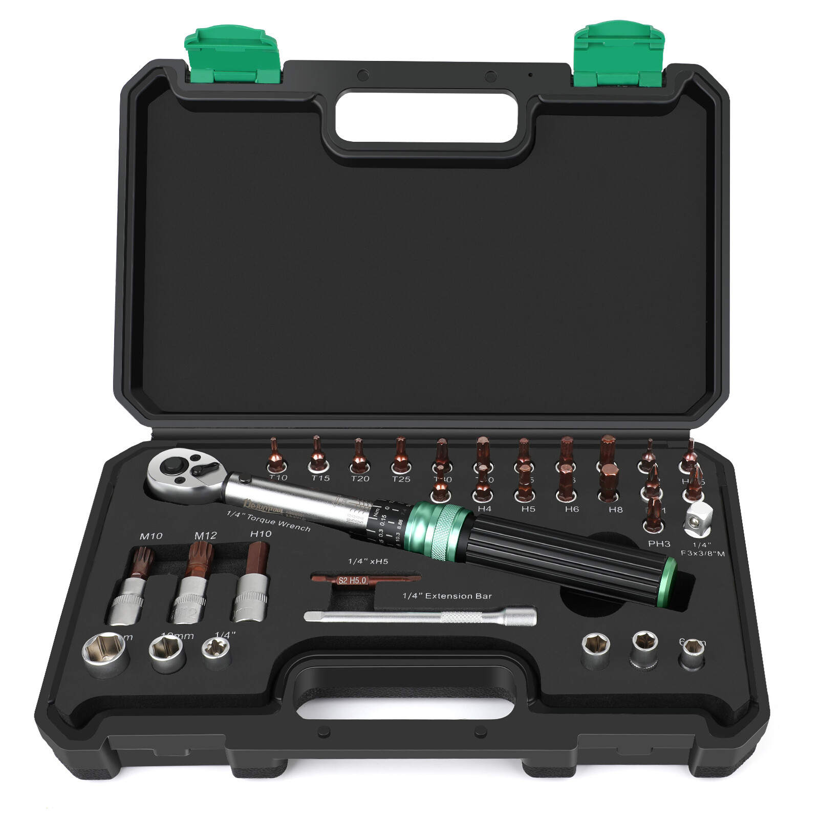 32 PCS 1/4" Drive Bike Bicycle 2.5-20NM Torque Wrench Spanner Tools W/ Hex Bits